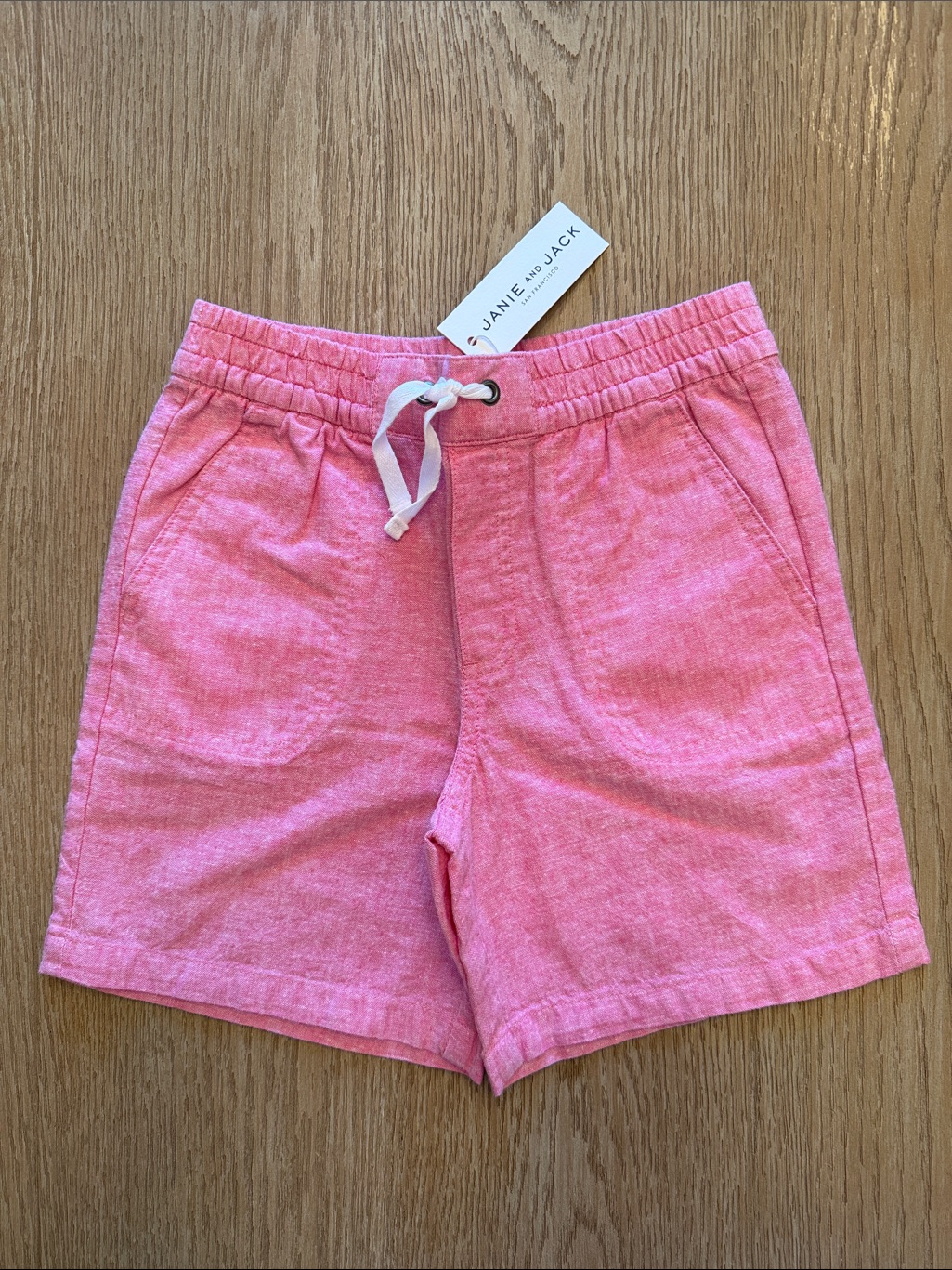 Janie And Jack Boys Sz 6 Heathered Pink Drawstring Linen Shorts